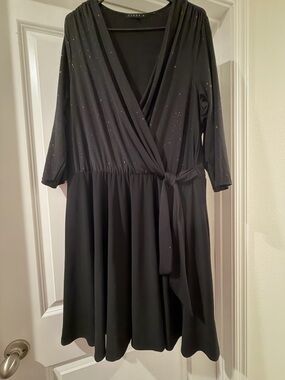 Tiana B. Black Sparkle Wrap Dress with Tie Waist